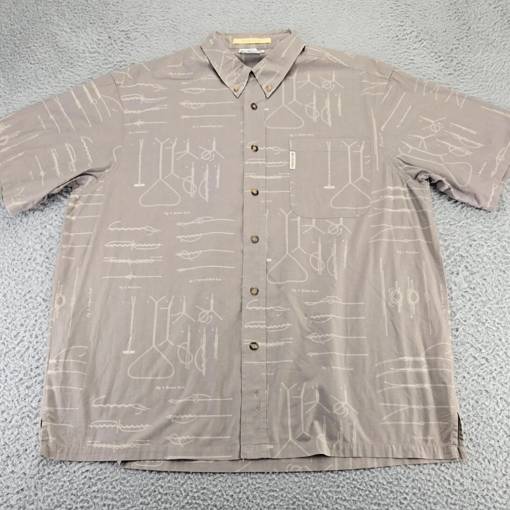 Columbia Shirt Mens‎ XL Tan Fishing Knots Graphic Print Short Sleeve River Lodge